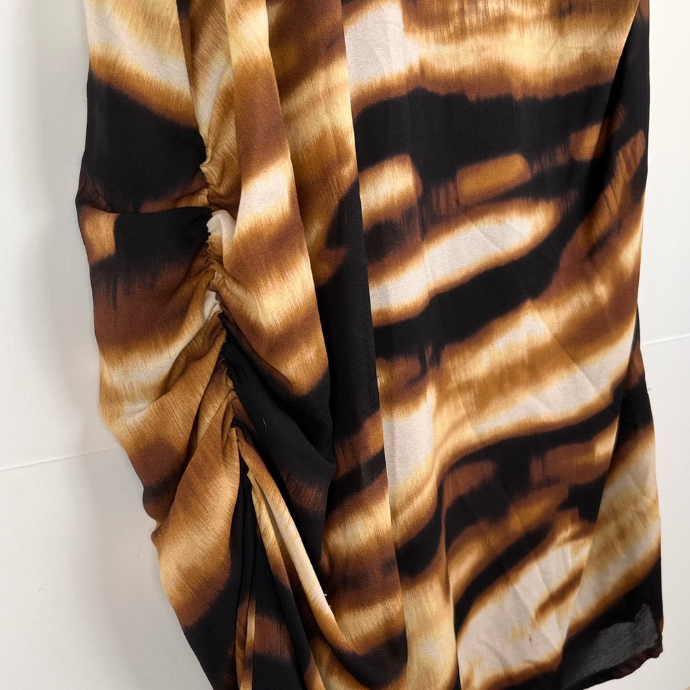VTG Ann Taylor Silk Dress 12 Brown Animal Print Stretch Sleeveless Surplice - Picture 10 of 16